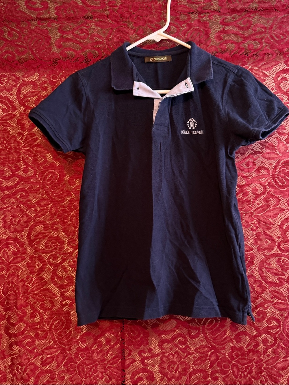Roberto Cavalli Navy Blue Embroidered Logo Polo Shirt Women’s